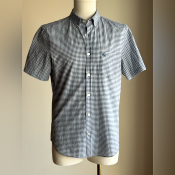 Burberry Brit Gingham Check Short Sleeve Button Down Shirt Size M Baby Blue - Picture 1 of 9